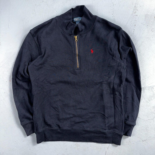 Polo Ralph Lauren Sweater VTG M Blue Cotton Long Sleeve Mock Neck Quarter Zip
