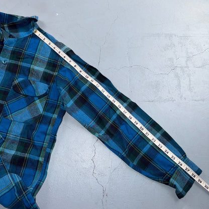 VTG 70s Pendleton Blue Plaid Pure Virgin Wool Board Shirt USA Camp Rockabilly