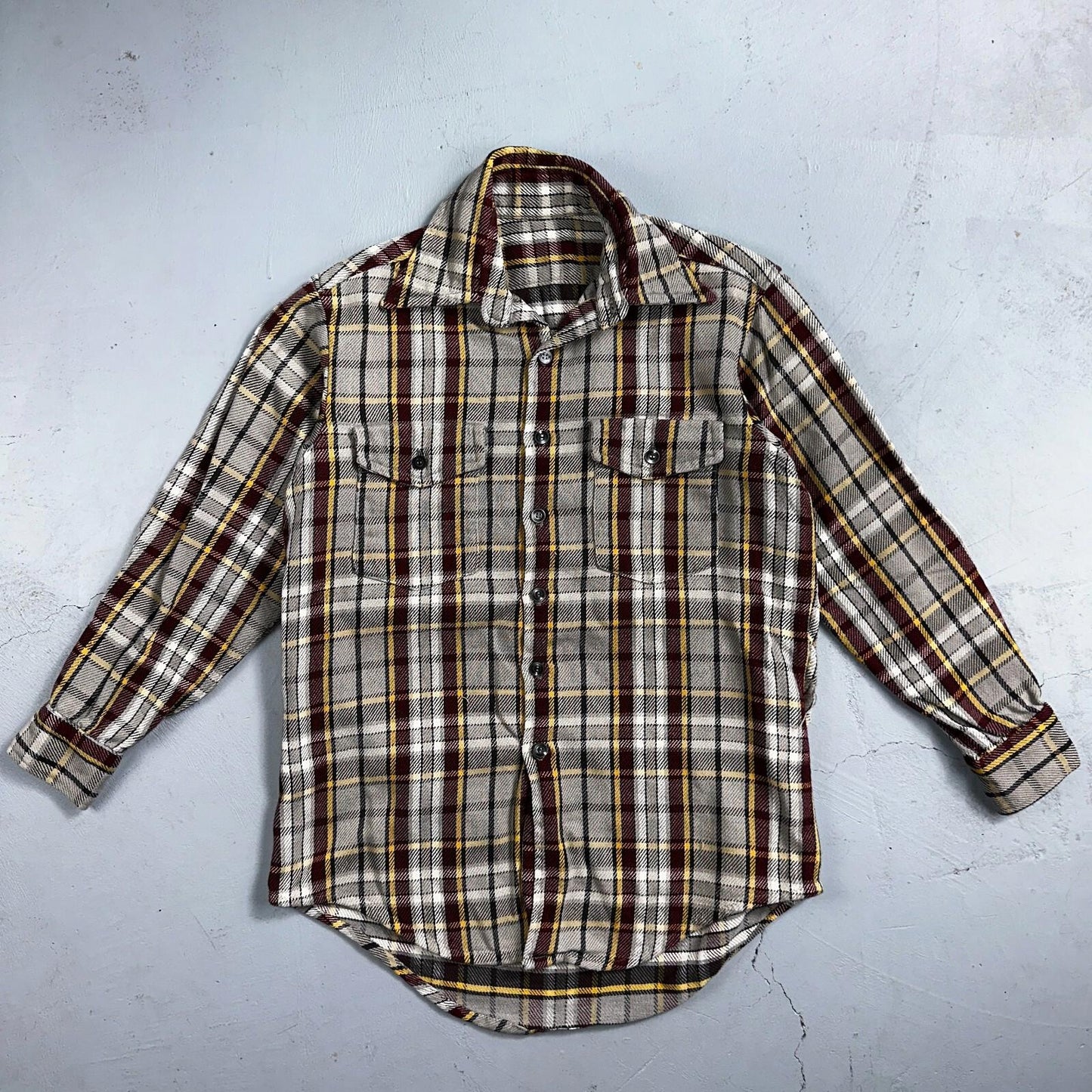 VTG Big Mac JC Penneys Thick 100% Cotton Flannel Work Shirt M 70s Plaid Thrashed