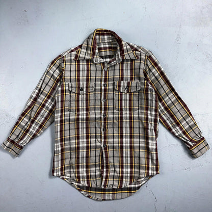 VTG Big Mac JC Penneys Thick 100% Cotton Flannel Work Shirt M 70s Plaid Thrashed