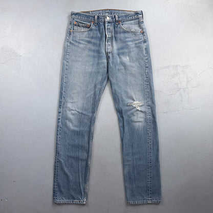 Levis 501 Vintage 90s USA XX Straight Leg Jeans Blue Light Wash 33x34 Act 32x32
