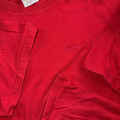Nike Red Swoosh Basic 90s VTG T Shirt 1990s USA Gym Boxy Fit Cool Size XL