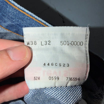 Levis 501 Vintage 90s USA XX Straight Leg Jeans Blue Light Wash 38x32 Act 35x28