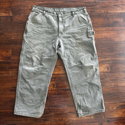 Carhartt Pants Men's 42X30 Flannel Lined Washed Duck VTG Fit B111-MOS Green