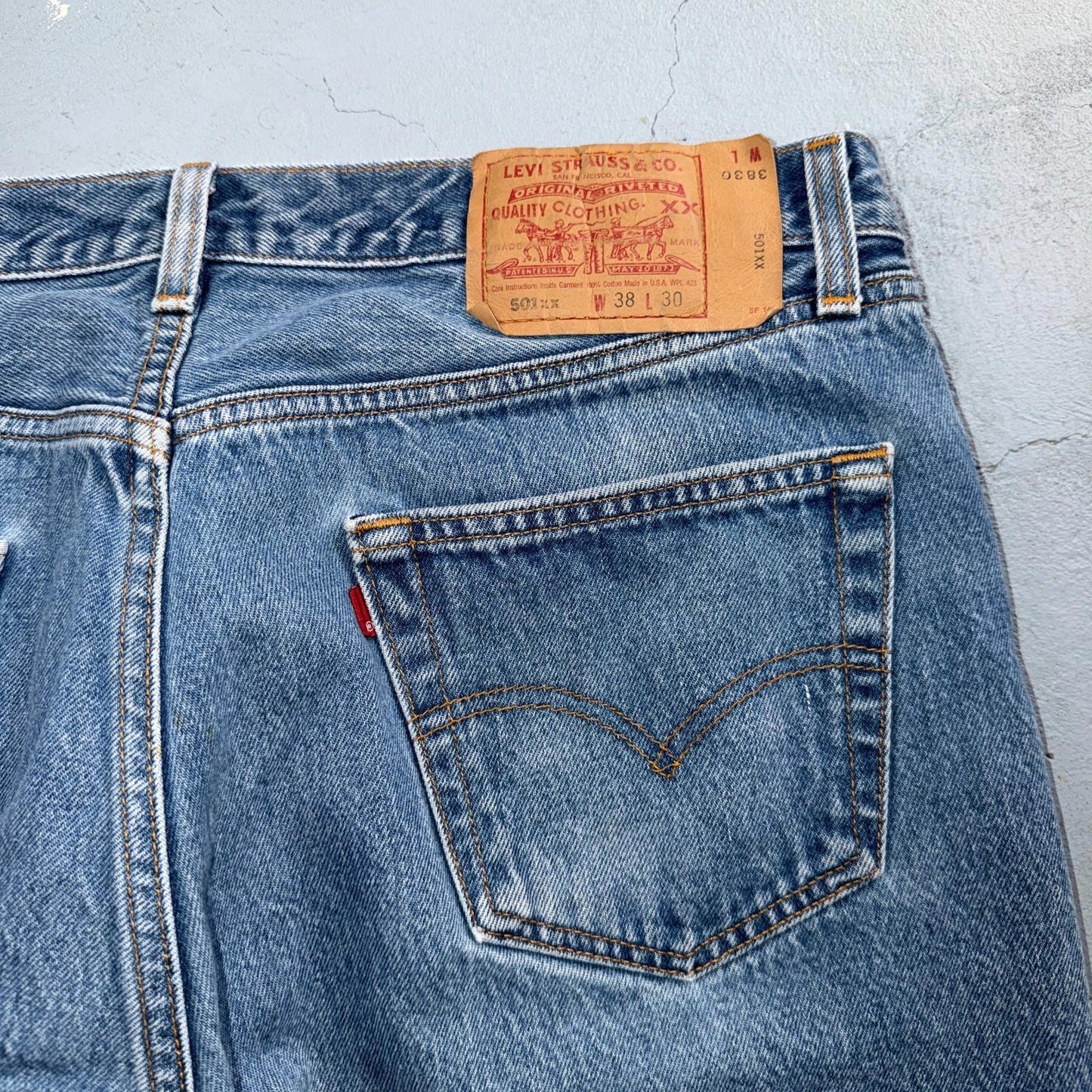 Levis 501 Vintage 90s USA XX Straight Leg Jeans Blue Light Wash 38x30 Act 35x27
