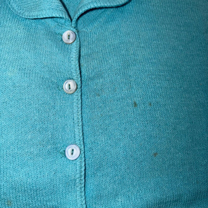 VTG 1940s 1950s Wool Cardigan Sweater Rockabilly Womens Knit Blue Button Rabbit