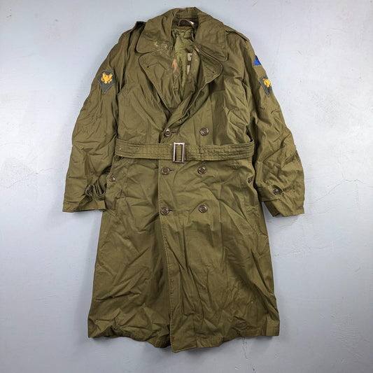 1950s Korean War US Military Wool Lined Overcoat Belted Trench Coat Small VTG