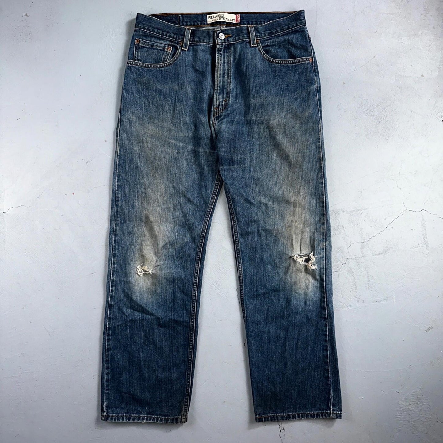 Levis 559 Relaxed Straight Fit Rugged Dark Blue VTG Y2K Denim Jeans Mens 36x32