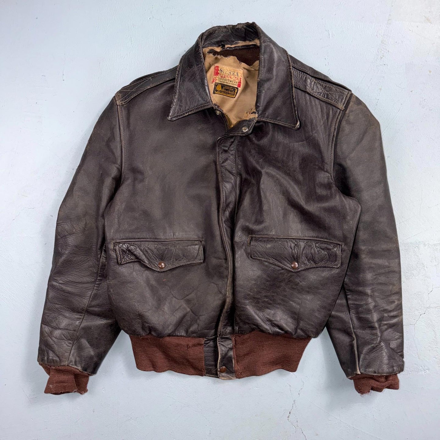 VTG 50s Sierra Sportswear Horsehide Leather Jacket Distressed Buco A2 Bomber