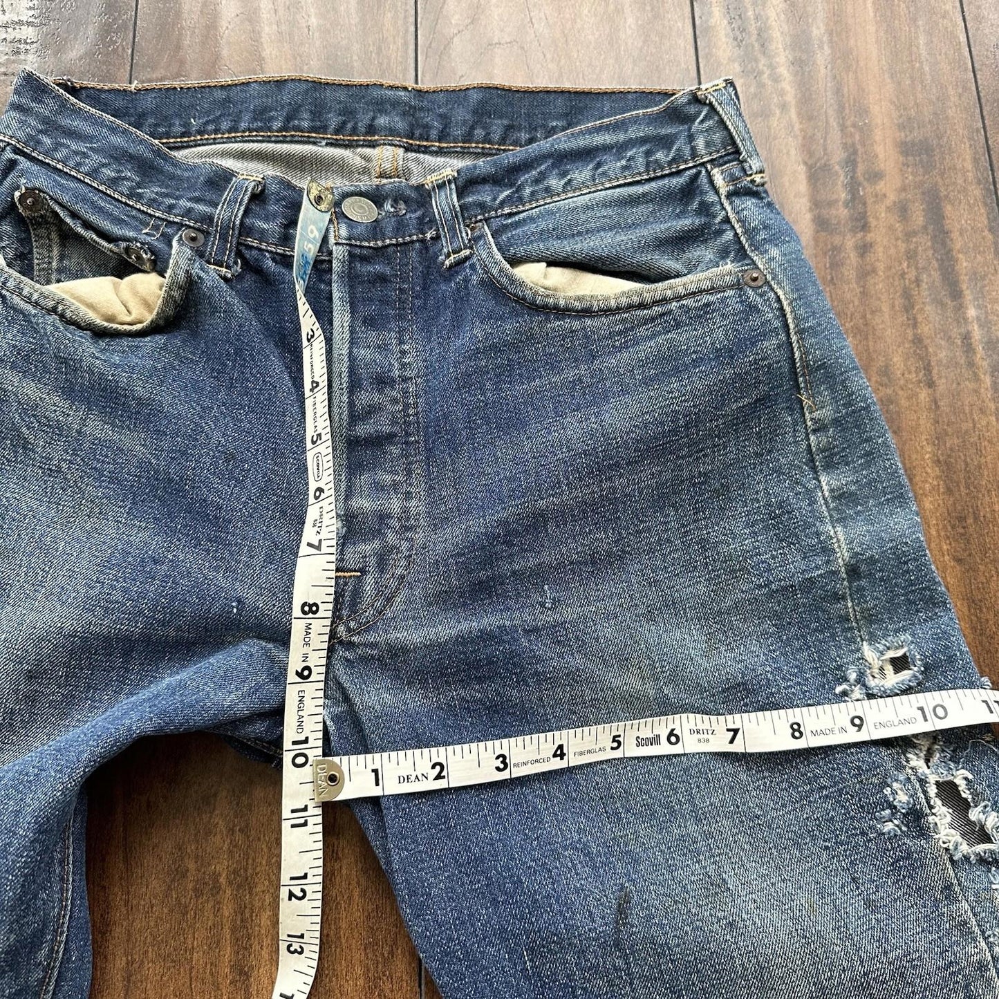 Levis 501 XX Big E True Vintage 60s Redline THRASHED Denim Jeans 1960s 27x26