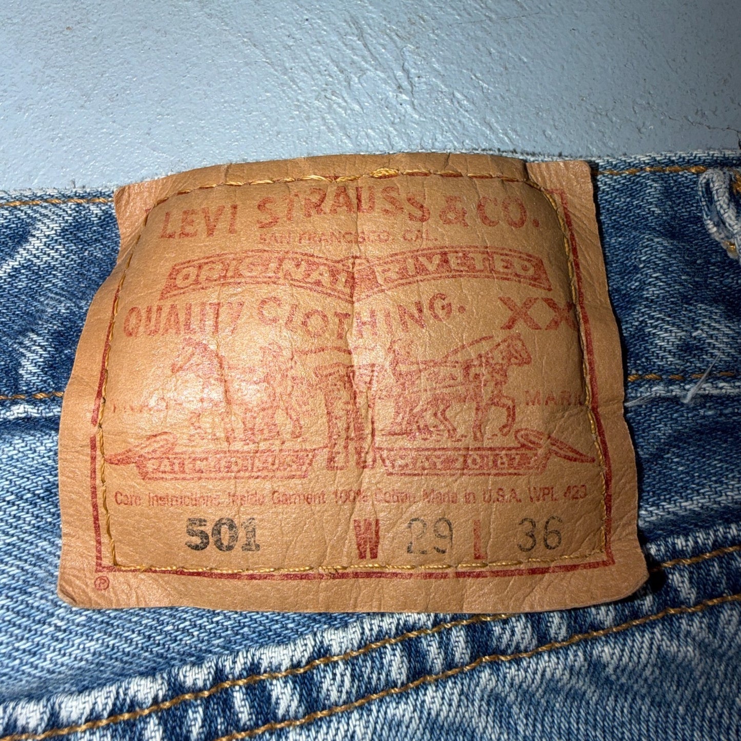 Levis 501 Vintage 90s USA XX Straight Leg Jeans Blue Light Wash 29x36 Act 27x28