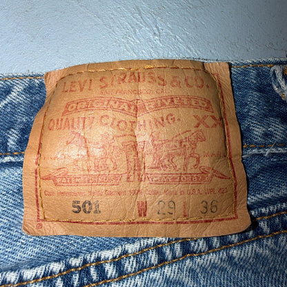 Levis 501 Vintage 90s USA XX Straight Leg Jeans Blue Light Wash 29x36 Act 27x28