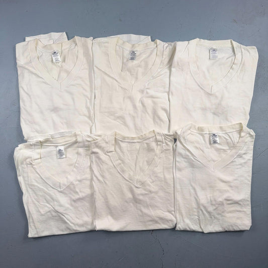 VTG Jockey Lot 6 Blank White V Neck T-Shirt Sz L Thin Single Stitch Grunge 90s