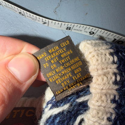 VTG 90s Authentic Nordic Birdseye Knit Sweater Blue White Wool Blend Norway L