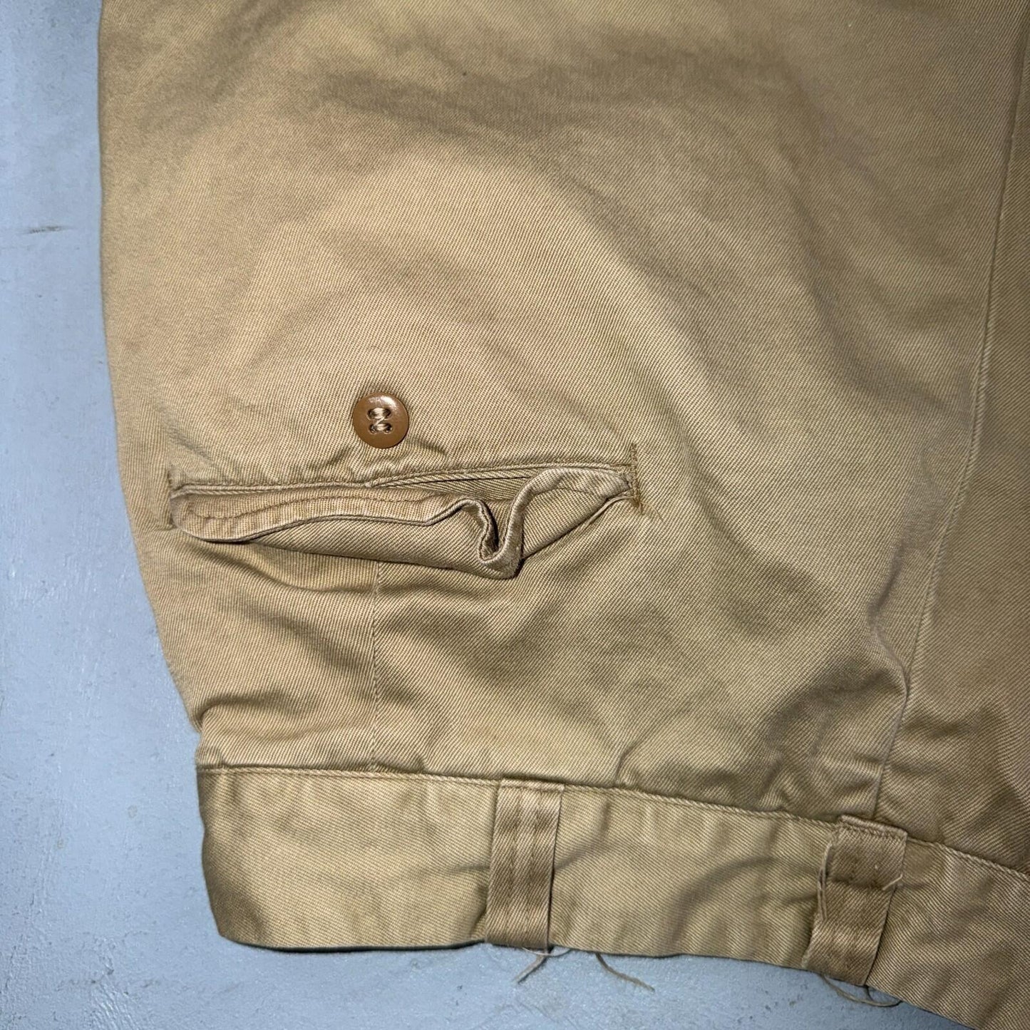 WWII era US Army Shorts Athletic Khaki Chino Pleated Missing Button Rare