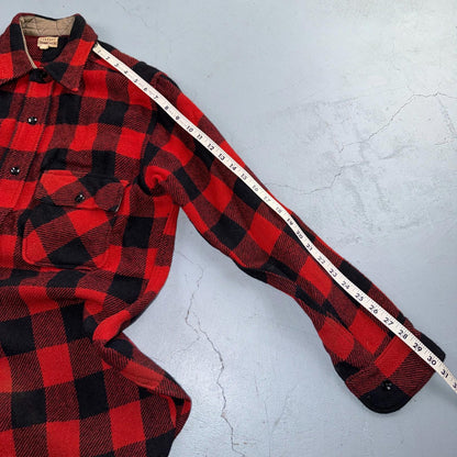 VTG 1940s Penneys Jacket Red Black Wool Buffalo Plaid 40s 50s Flannel Shirt Wool