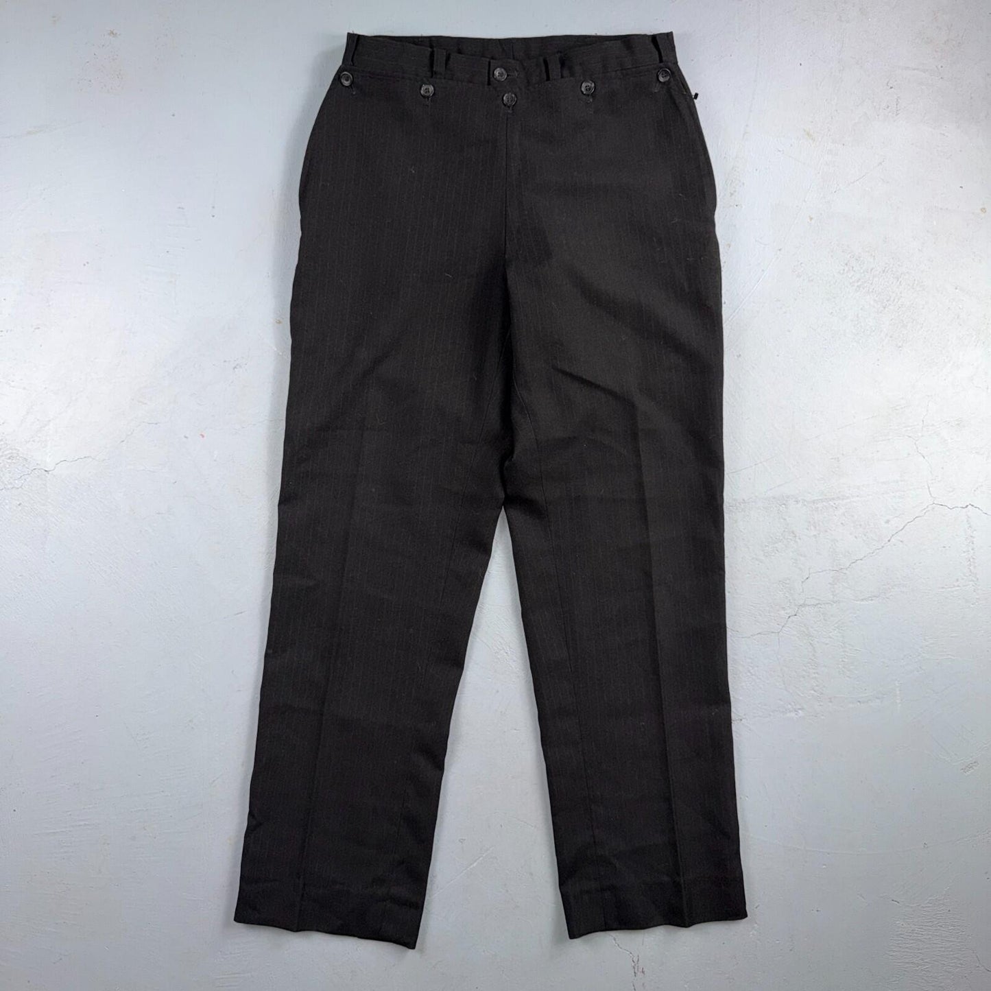 VTG 1950s Wool Pinstripe Trousers England 50s Button Fly Pants Bib Rockabilly