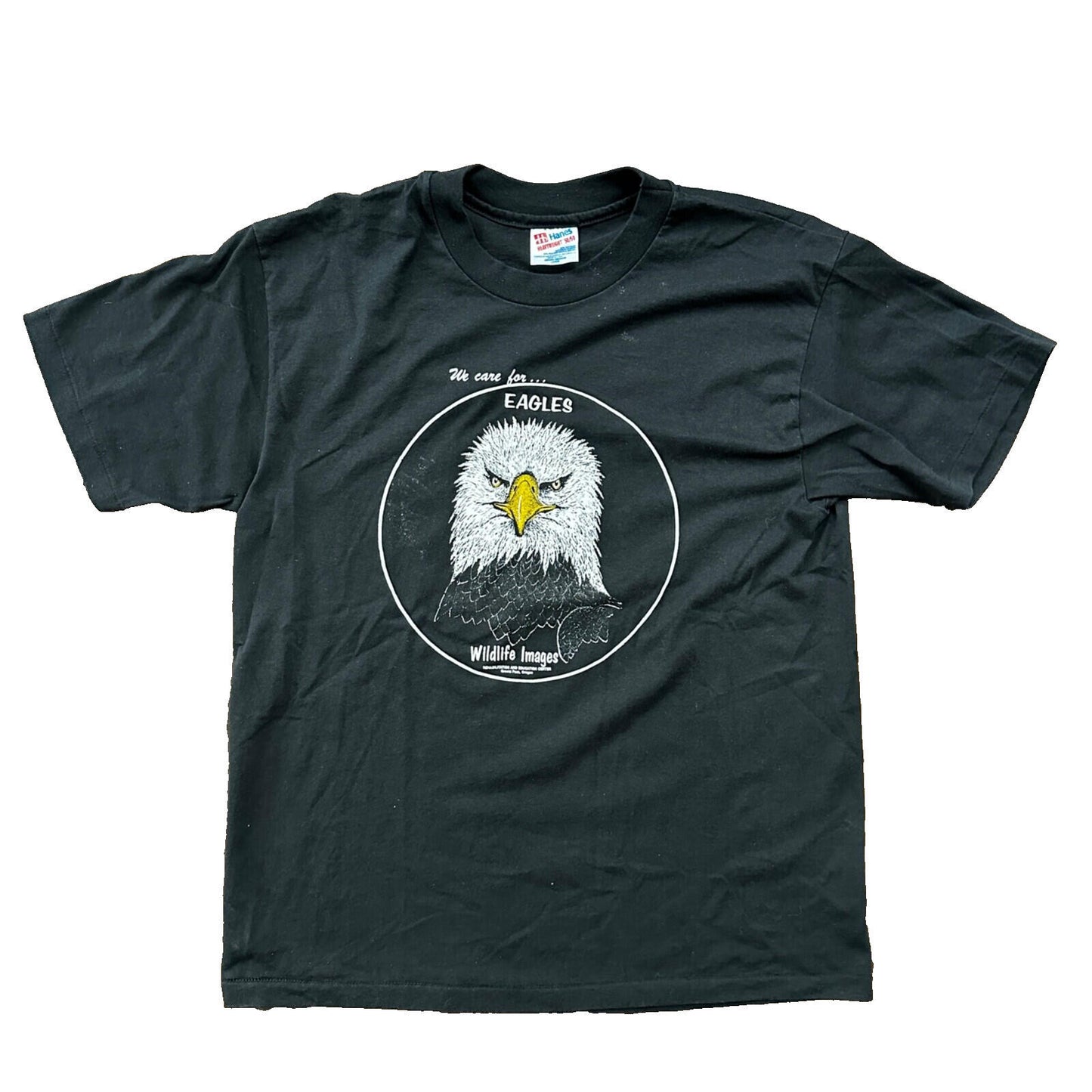 Bald Eagles VTG T Shirt Wildlife Images Hanes USA Single Stitch Black Birds Cool