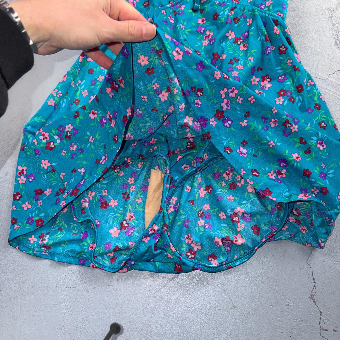 VTG Sears Hawaiian Fashion Colorful 1 Piece Swimsuit Sz 16 1970s Blue Floral