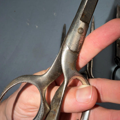 4 Pairs of Used Vintage Scissors Silver Handle Henkel Italy Steel Rare 60s