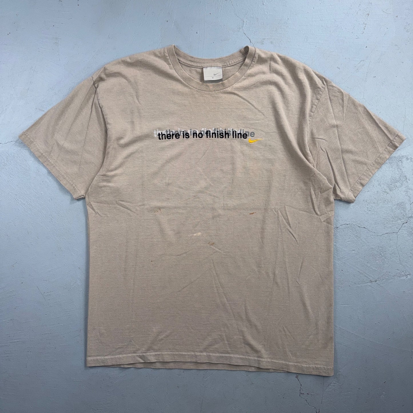Nike VTG Y2K There Is No Finish Line Swoosh Running T Shirt Beige Distressed