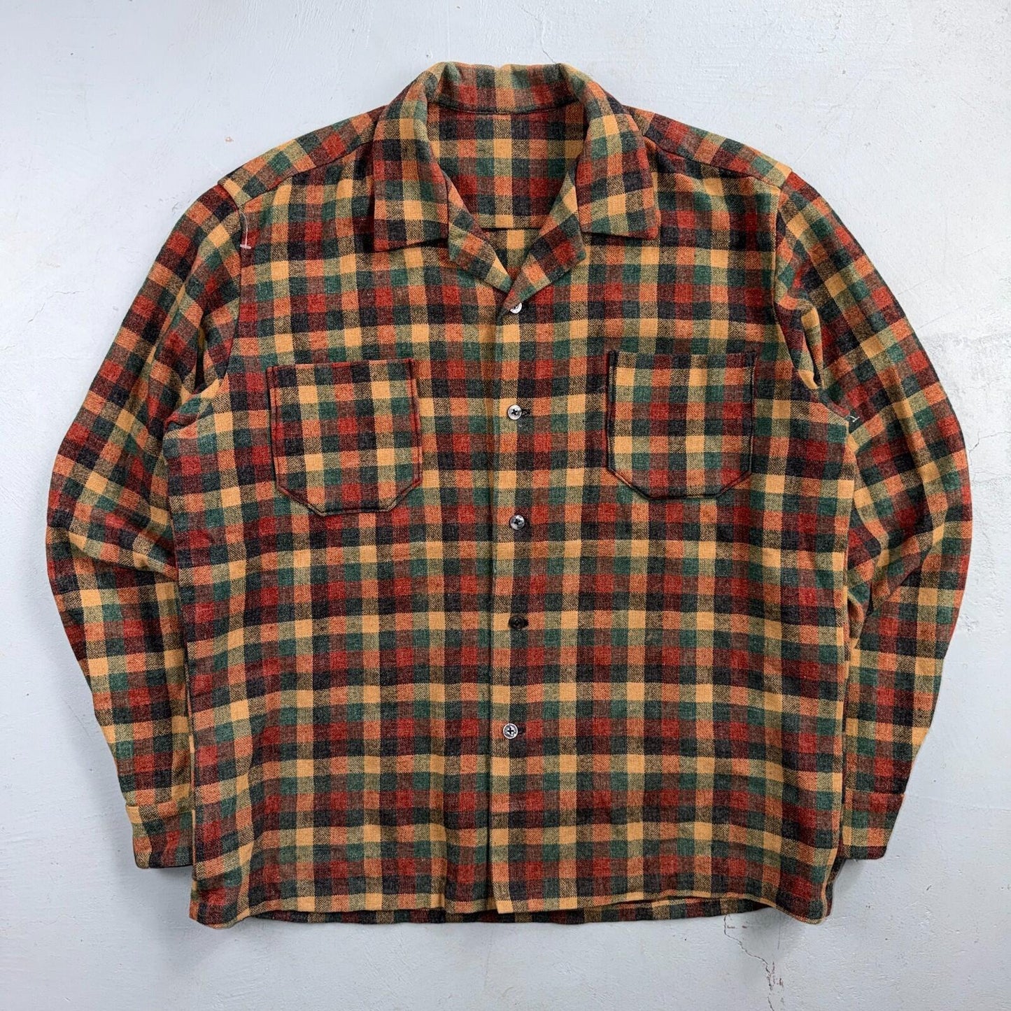 VTG 1950s 1960s Board Shirt Wool Nylon Plaid Flannel Shirt Rockabilly Checker