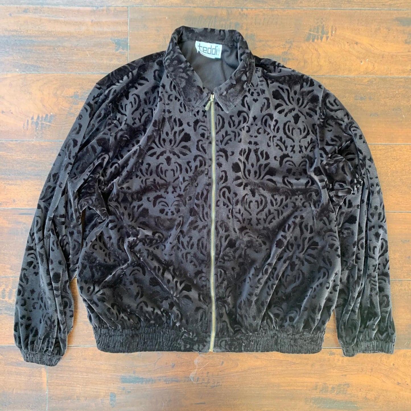 Womens Teddi Zip Up Jacket Size Large L Black Figure 80s 90s USA Cool
