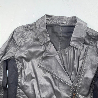 Eileen Fisher Jacket Womens XS Black Asymmetric Moto Zip Coat Cotton Blend