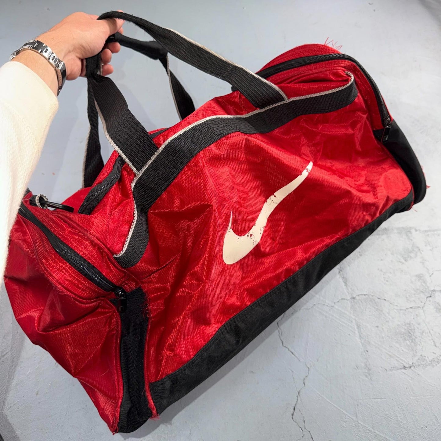 Vintage 1990s NIKE Team Tag Red Large Duffel Bag 90s Gym Classic Travel