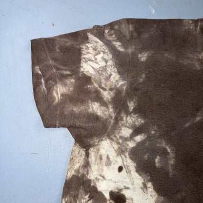 VTG 70s Brown Bleach Tie Dye T Shirt Grunge Distressed All Over Print Rockabilly