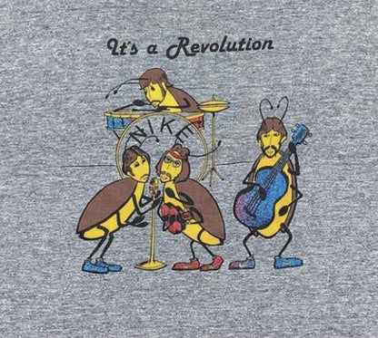 1980s Vintage Nike T Shirt USA Rare Beatles Revolution Sneaker AD Banned Grail