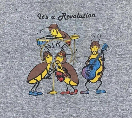 1980s Vintage Nike T Shirt USA Rare Beatles Revolution Sneaker AD Banned Grail