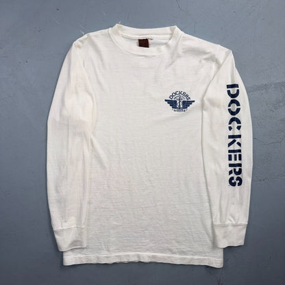 VTG 80s Dockers Levis Long Sleeve T Shirt Spellout Sleeve Logo Made USA Big E