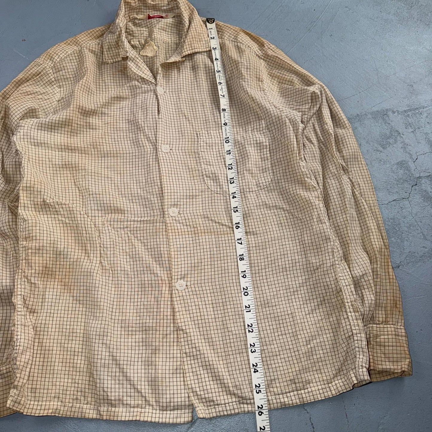VTG 1950s Pilgrim Loop Collar Button Up Shirt Cotton Rockabilly S Thrashed Stain
