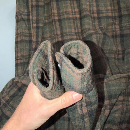 VTG 60s Penneys Shirt Brown Plaid Wool Button Loop Collar Rockabilly 1960s