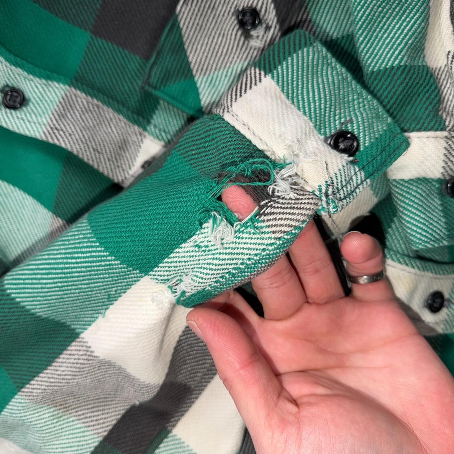 VTG Five Brother Shirt Mens M Shadow Plaid Flannel USA Green 1980s 80s Black