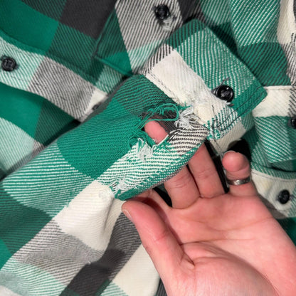 VTG Five Brother Shirt Mens M Shadow Plaid Flannel USA Green 1980s 80s Black