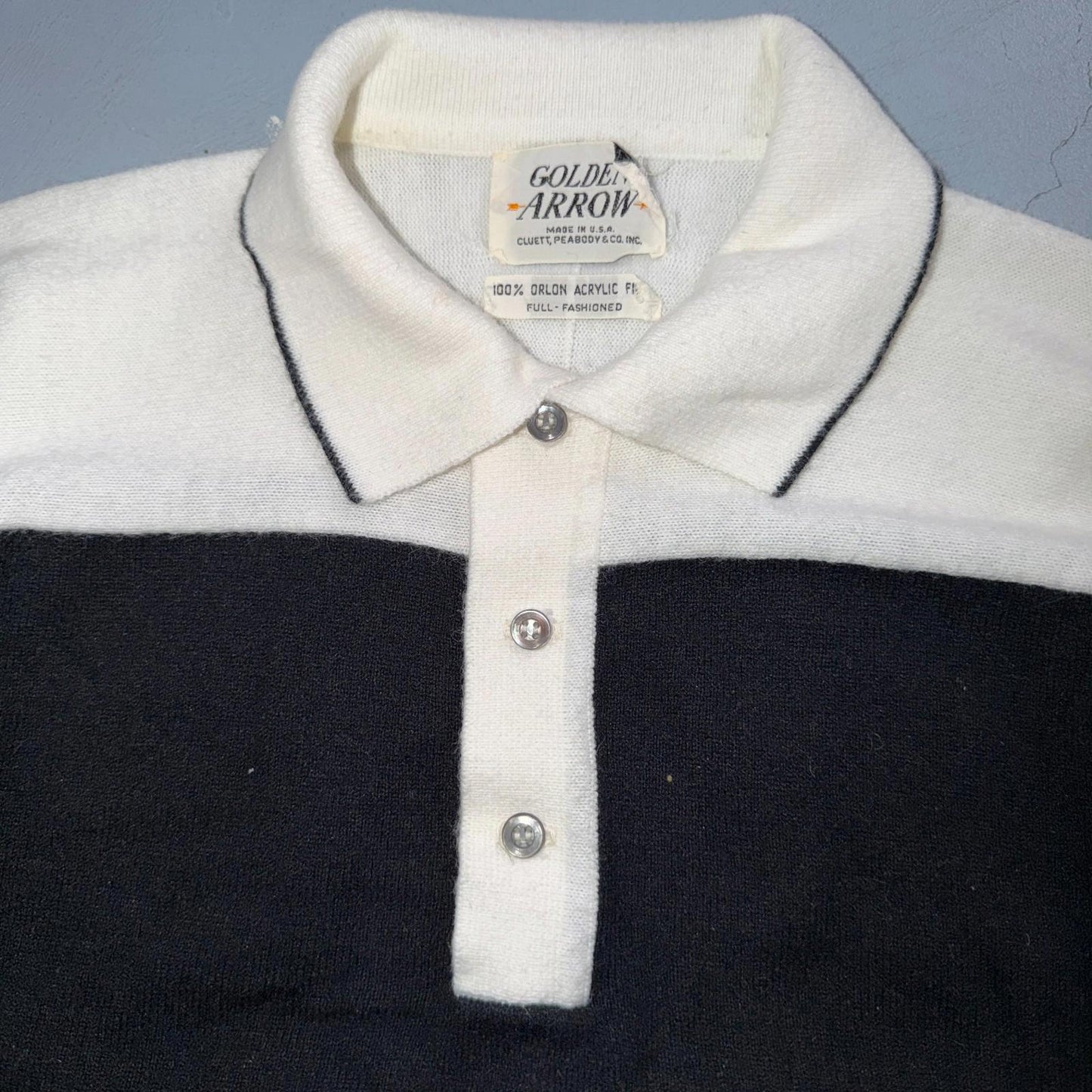 Vintage 1960s Cardigan Sweater Womens Sz M Black White Short Sleeve Polo 60s