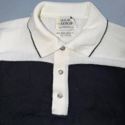 Vintage 1960s Cardigan Sweater Womens Sz M Black White Short Sleeve Polo 60s