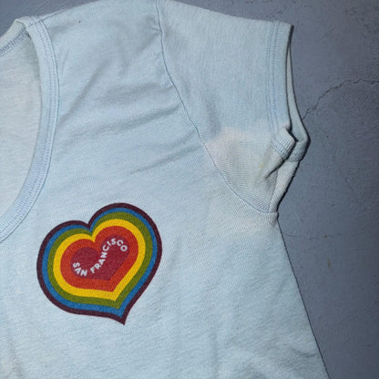 Vintage 70s San Francisco Heart Graphic LGBTQ T Shirt Blue Hippie Love All