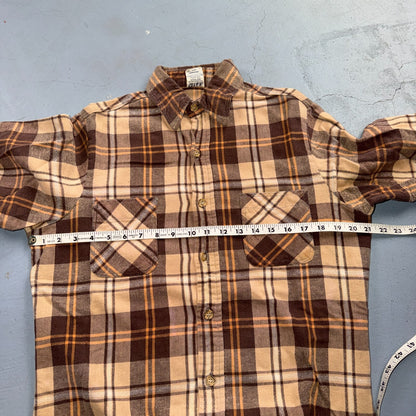 VTG 70s Big Mac Penneys Plaid Flannel Shirt Brown Tan Cotton Tall M USA Made