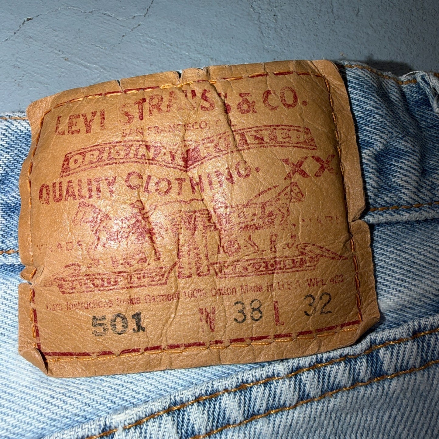 Levis 501 Vintage 90s USA XX Straight Leg Jeans Blue Light Wash 38x32 Act 36x30