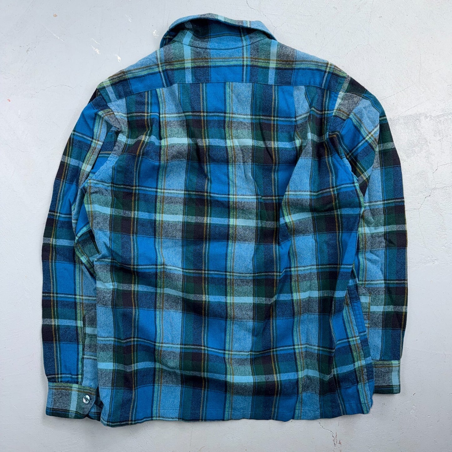 VTG 70s Pendleton Blue Plaid Pure Virgin Wool Board Shirt USA Camp Rockabilly