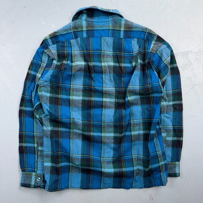VTG 70s Pendleton Blue Plaid Pure Virgin Wool Board Shirt USA Camp Rockabilly