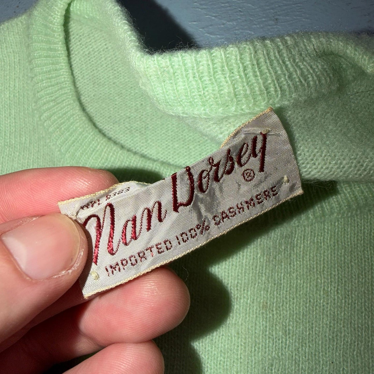 VTG 1940s 1950s Wool Cashmere Sweater Rockabilly Womens Mod Knit Green Nan Dorse