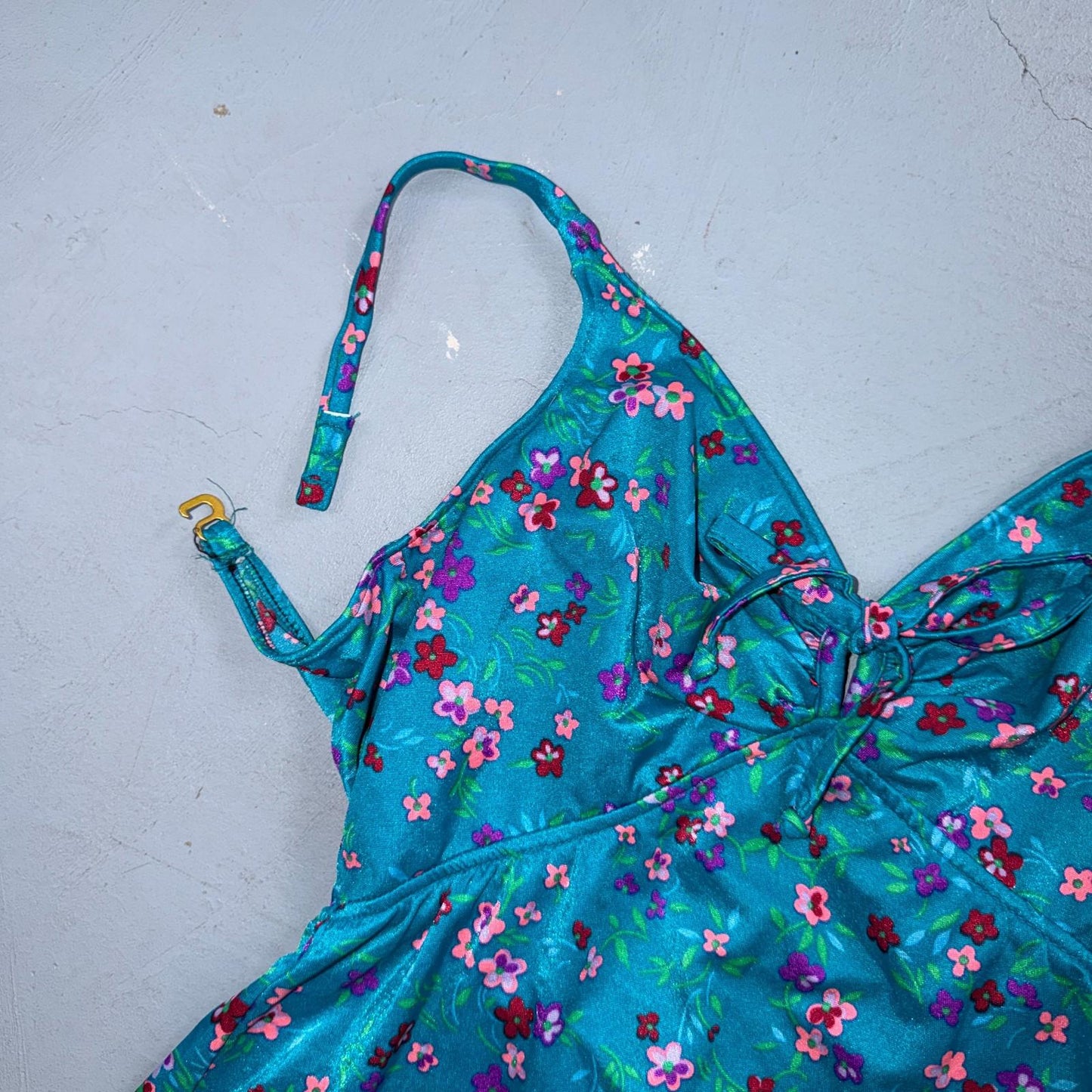 VTG Sears Hawaiian Fashion Colorful 1 Piece Swimsuit Sz 16 1970s Blue Floral