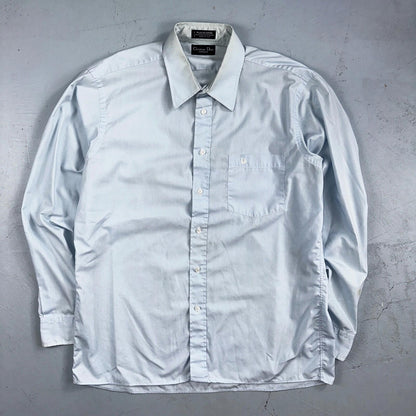 Christian Dior Vintage Men's 16.6 Monsieur Button Down Dress Shirt Blue