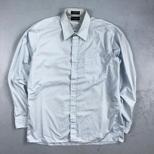 Christian Dior Vintage Men's 16.6 Monsieur Button Down Dress Shirt Blue