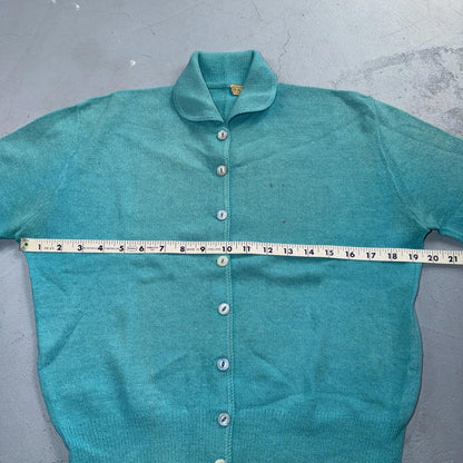 VTG 1940s 1950s Wool Cardigan Sweater Rockabilly Womens Knit Blue Button Rabbit
