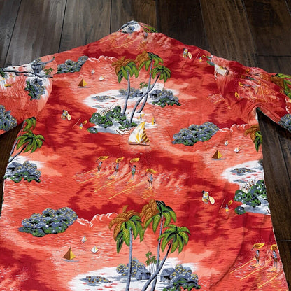 VTG OCEAN PACIFIC OP SHIRT HAWAIIAN ALOHA Rare 80s 70s Red All Over Print Crazy